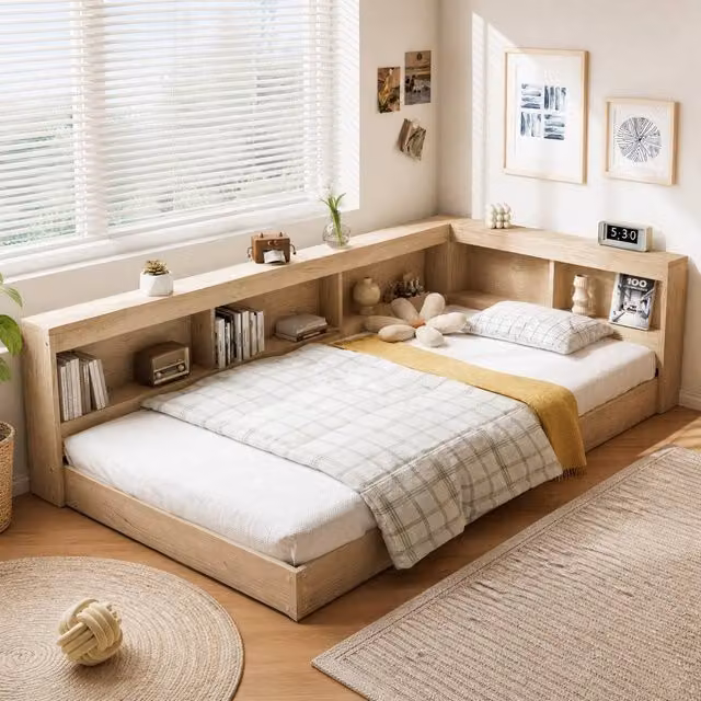 STILVORA 3ft Single Bed Frame with Side Compartment Storage in Light Oak Effect, W: 90 cm, D: 190 cm, H: 60 cm