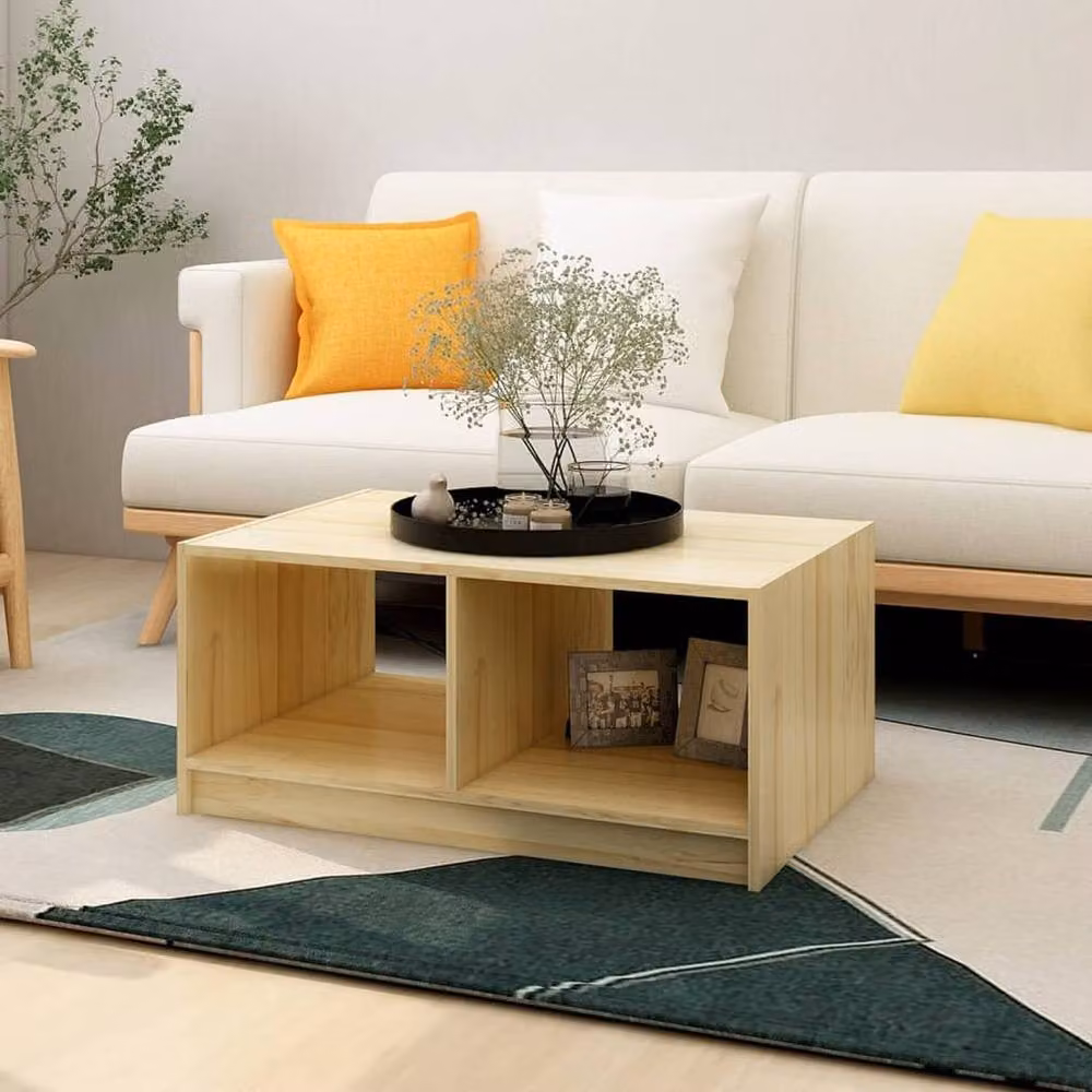 Berkfield Home Modern Rectangular Coffee Table in Beige Solid Pinewood, W: 75 cm, D: 50 cm, H: 33.5 cm – 2