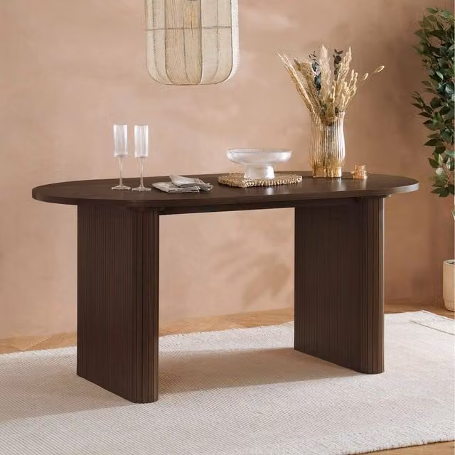 Birlea Axel Modern Oval Fluted Dining Table in Walnut Brown