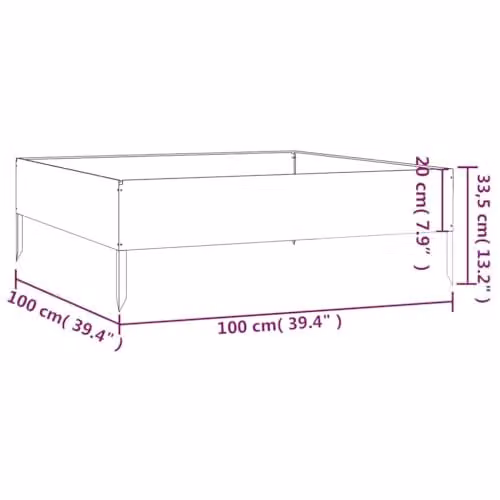 vidaXL Corten Steel Raised Bed, Brown, W/D/H: 100 x 100 x 33.5 cm