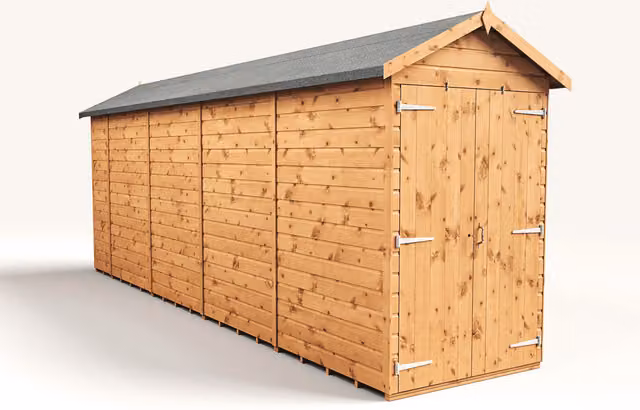 Empire Sheds Empire 4x18 Modular Apex Wood Garden Shed with Double Door, Brown
