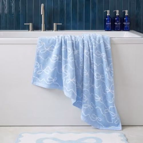 OHS Blue Cotton Bows Print Quick Drying Fluffy Bath Towel – 2