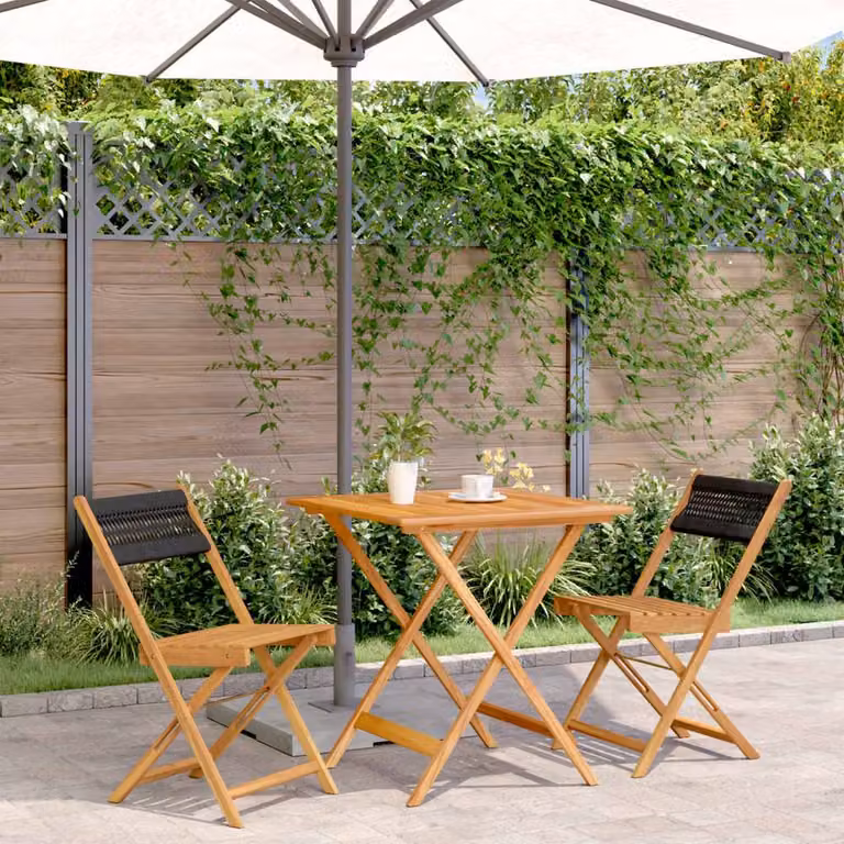 Berkfield Home Beautiful 3 Piece Bistro Set in Black Polypropylene and Natural Oiled Acacia Wood