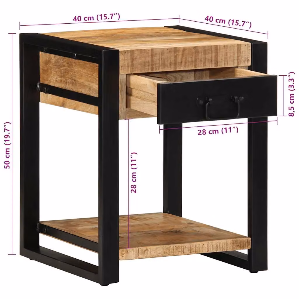 Berkfield Home Rustic Mango Wood Side Table, Brown, W/D/H: 40 x 40 x 50 cm – 7