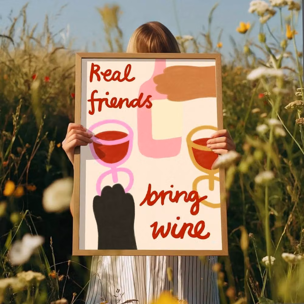 The Paper Tail Friends Bring Wine Multicolour Illustration Print, W: 14.8 cm, H: 21.0 cm – 3