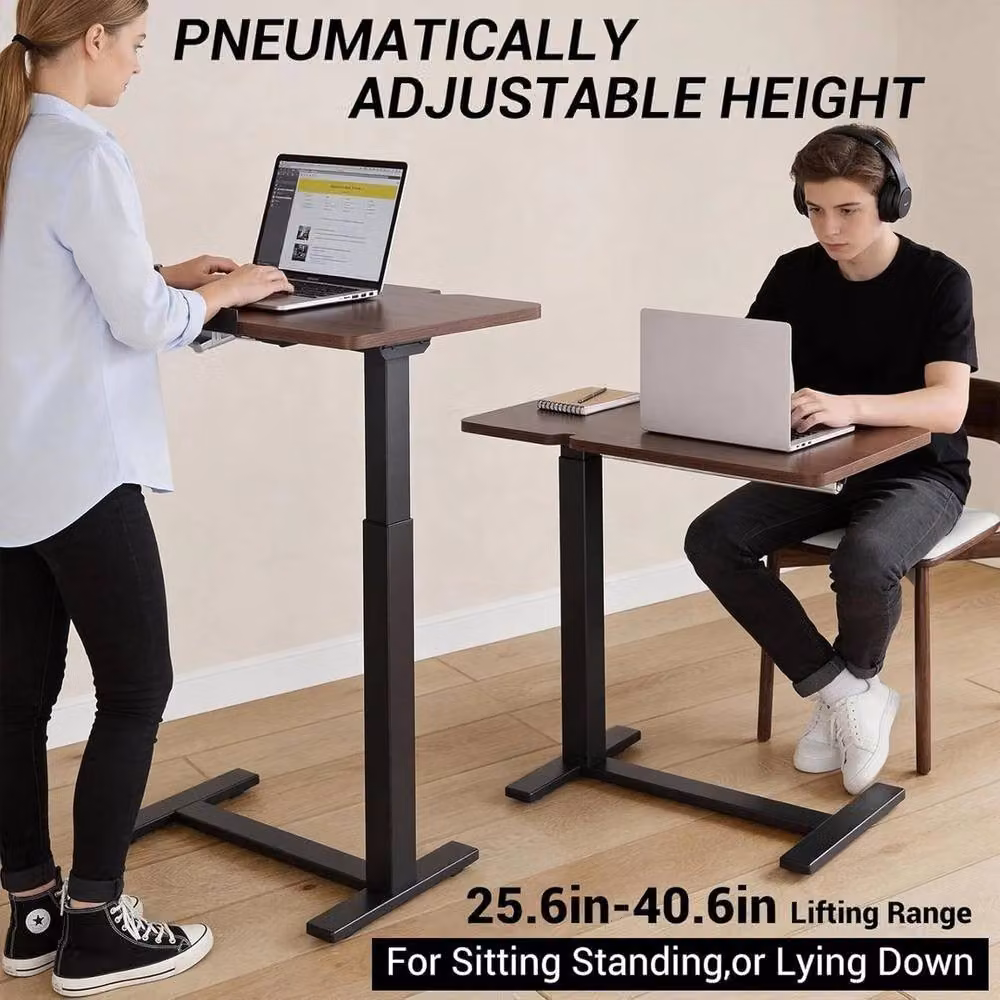 KORVIXA Black Walnut Overbed Table with Adjustable Height and Tilting Top, Brown/Black, W/D/H: 100 x 100 x 100 cm – 4