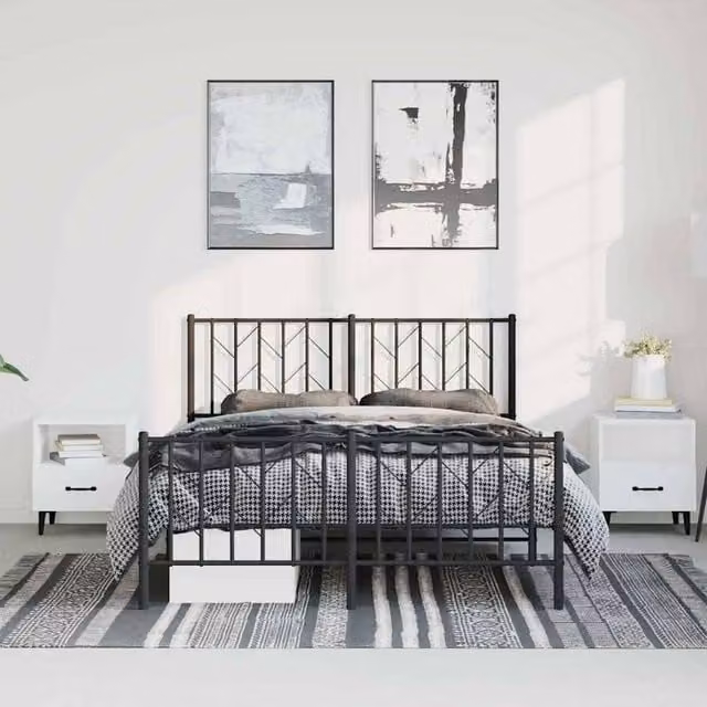 Berkfield Home Metal Bed Frame with Footboard, Black, W/D/H: 193 x 198 x 90 cm