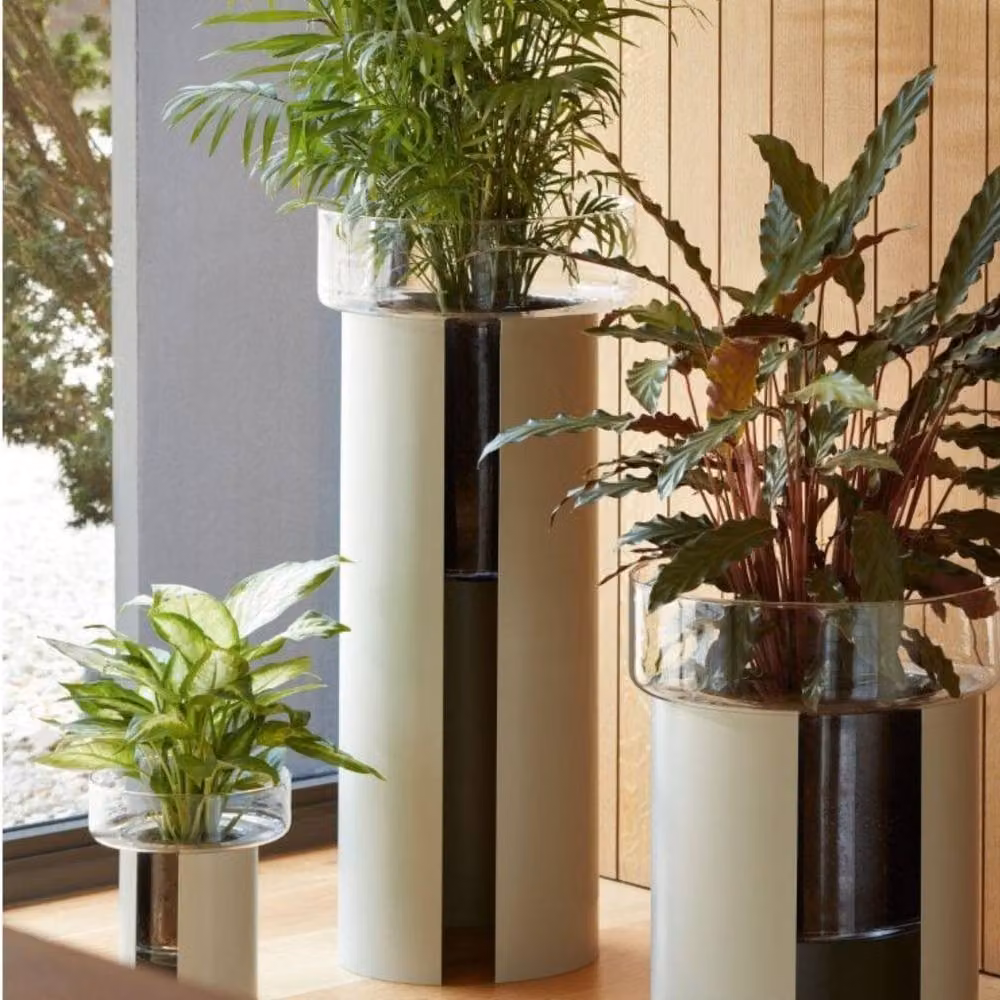 LSA Terrazza Glass and Steel Planter, Clear and Grey, H: 75 cm – 3