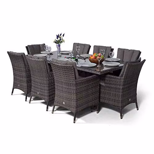 Thats Furniture Savannah 8 Seater Rattan Garden Dining Set with Ice Bucket in Grey and Brown, W/D: 200 x 100 cm – 4
