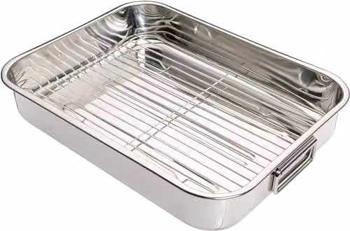KitchenCraft Silver Rectangular Roasting Tin with Rack, 5.5L Capacity – 1