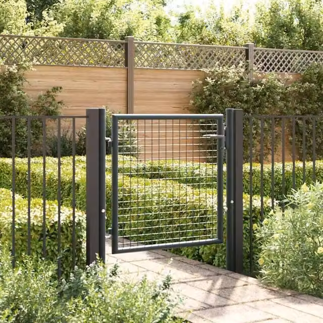 Berkfield Home Single Swing Mesh Garden Gate in Grey Galvanised Steel, W: 100 cm, H: 125 cm