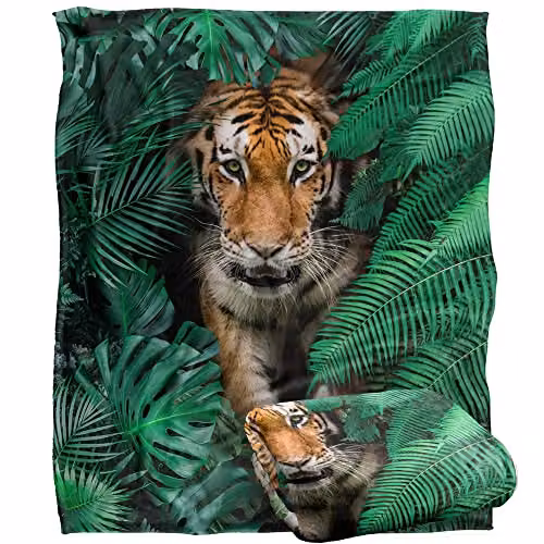Reinders Jungle Tiger Silky Touch Super Soft Fleece Throw Blanket, Multicolour, W/D: 152 x 127 cm