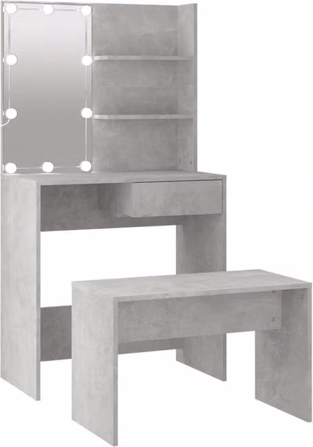 Berkfield Home Modern Hollywood LED Dressing Table Set in Concrete Grey Engineered Wood