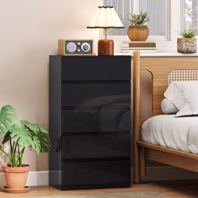 HOMCOM Modern High Gloss Black Chest of Drawers with Soft Close Drawers, Width: 100 cm