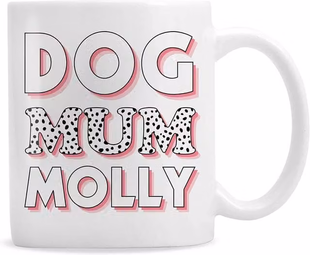 Personalised Memento Company Women's Personalised Dog Mum Ceramic Mug in White with Pink Spots