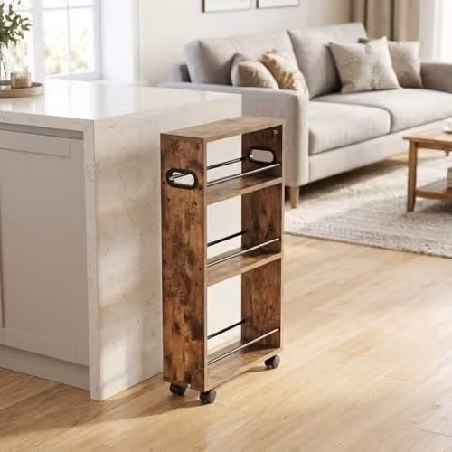 Hygrad Built to Survive 3 Tier Slim Storage Cart with Handle, Brown Industrial Rolling Utility Trolley, W/D/H: 15.0 x 45.0 x 85.0 cm – 2