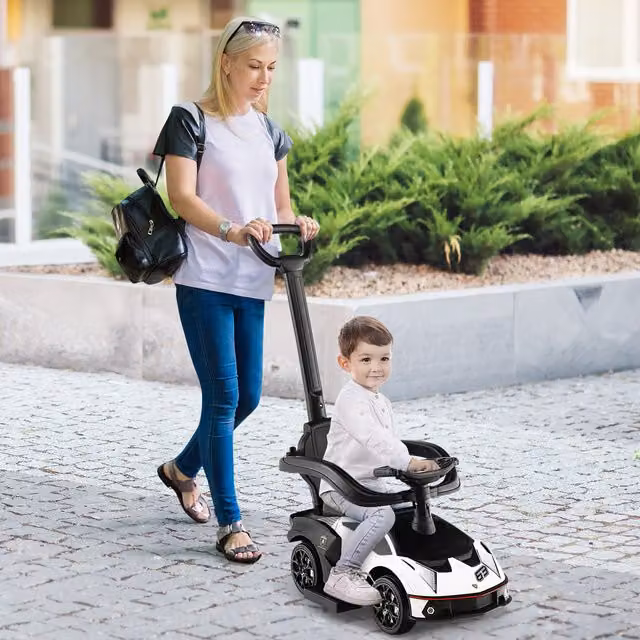 Costway 3-in-1 Baby Stroller and Kids Ride on Push Car with Push Handle, White