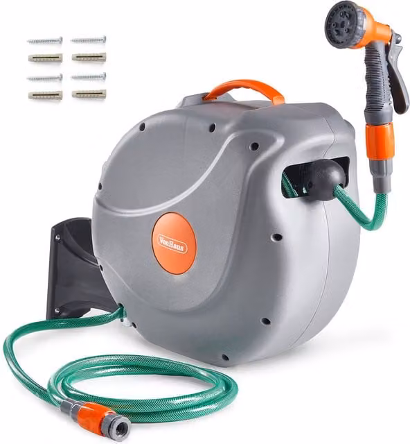 VonHaus Automatic Wall Mounted Garden Hose Reel in Grey – 1