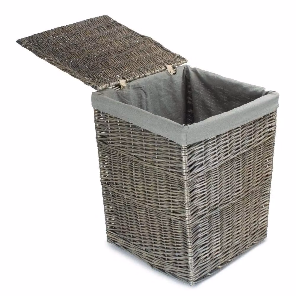 Red Hamper Large Antique Wash Square Wicker Laundry Basket with Grey Sage Cotton Lining and Handles, W: 46.0 cm, D: 46.0 cm, H: 61.0 cm – 2