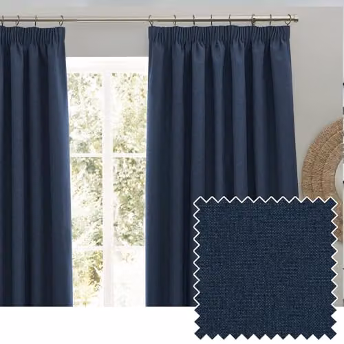 Riva Home Dawn Textured Blackout Pencil Pleat Curtains, Blue, Width: 168 cm, Drop: 137 cm – 1