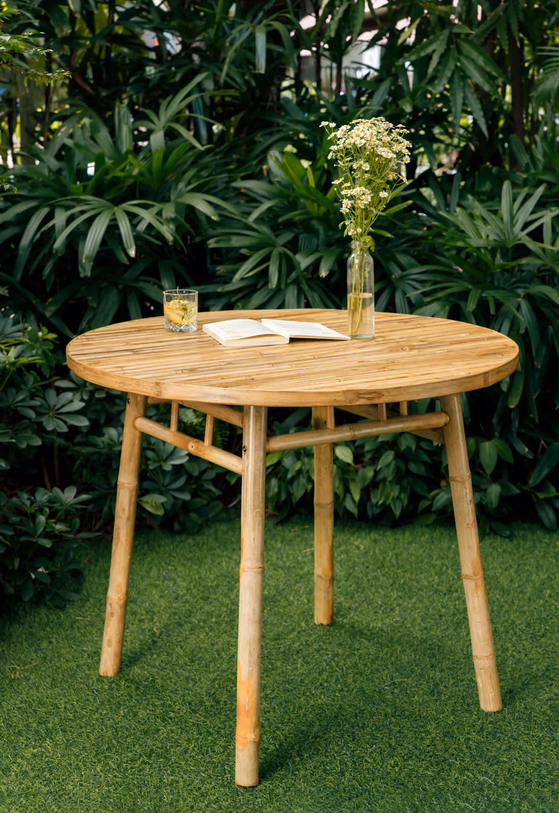 Nordlys Round Bamboo Dining Table in Brown, Diameter: 90 cm – 4