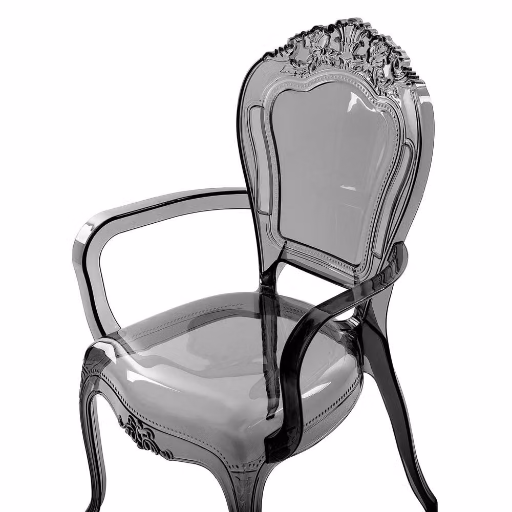 Wyld and Coco Set of 2 Transparent Black Polycarbonate Stackable Dining Chairs with Armrests – 3