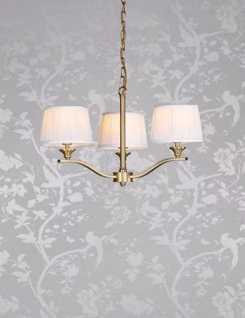 Laura Ashley Hemsley Pleated Cylinder Pendant Light in Antique Brass and White
