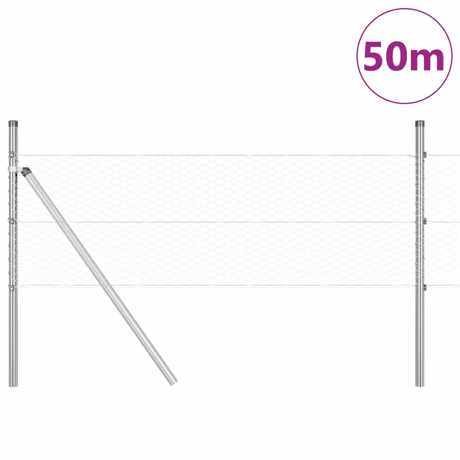 Berkfield Home Hexagon Fence in Silver Galvanised Steel, W: 0.5 m, L: 50 m – 2