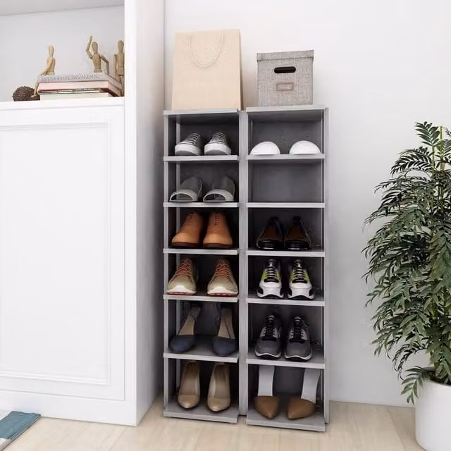 Berkfield Home Set of 2 Modern Shoe Cabinets in Concrete Grey, W/D/H: 25 x 27 x 102 cm