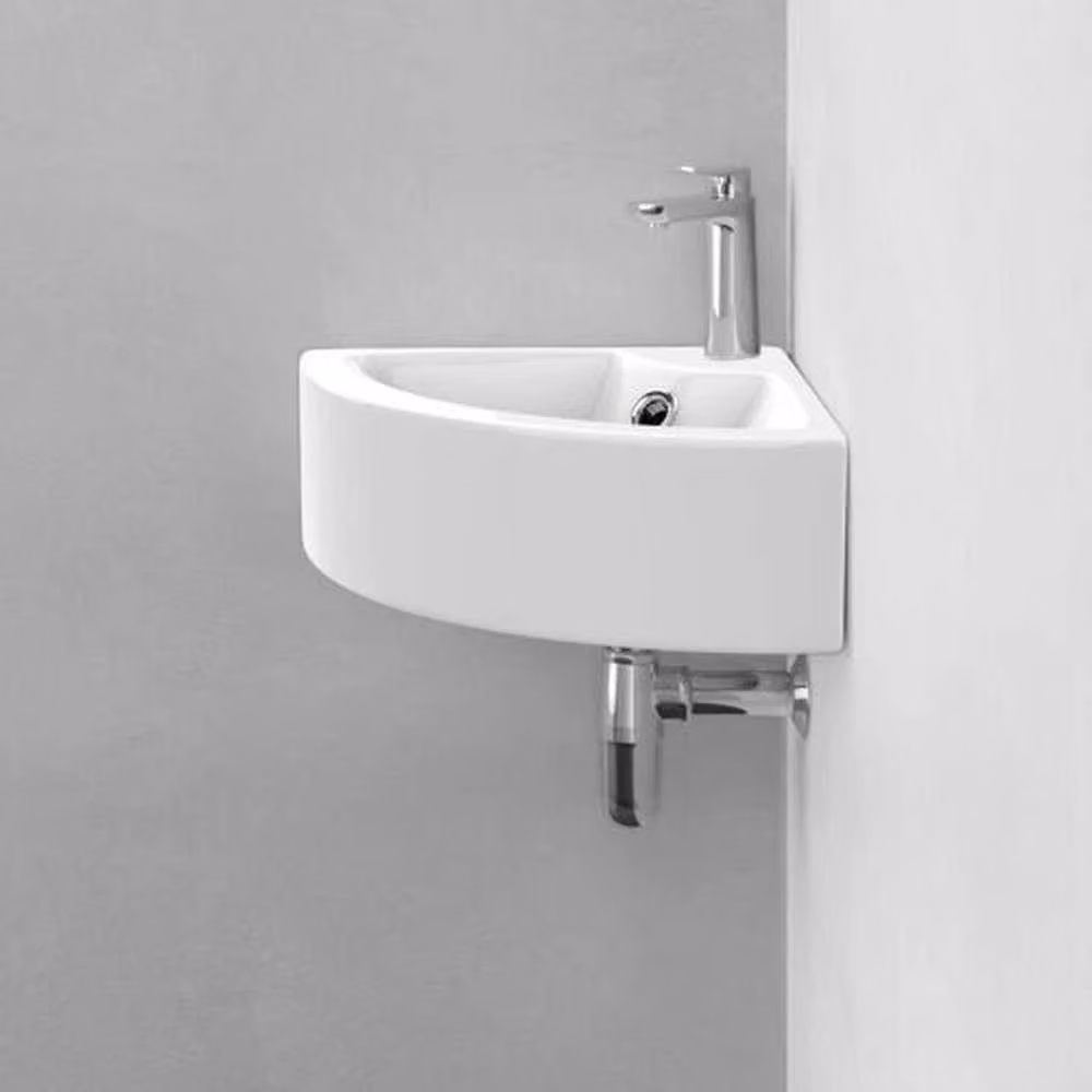 Havendro White Ceramic Wall Hung Corner Basin for Modern Bathrooms W/D/H: 43.5 x 32.0 x 13.0 cm – 2