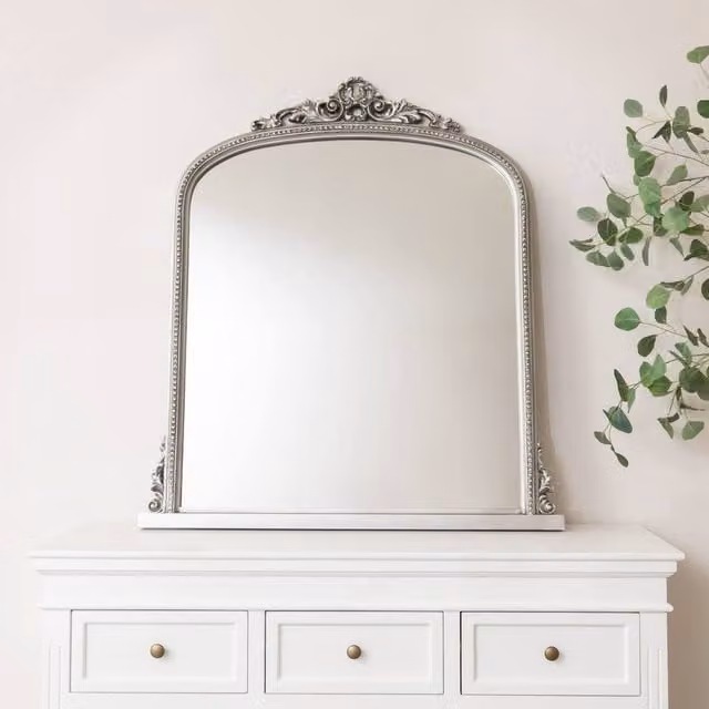 Melody Maison Antique Silver Ornate Arch Overmantle Wall Mirror W: 88 cm, H: 100 cm