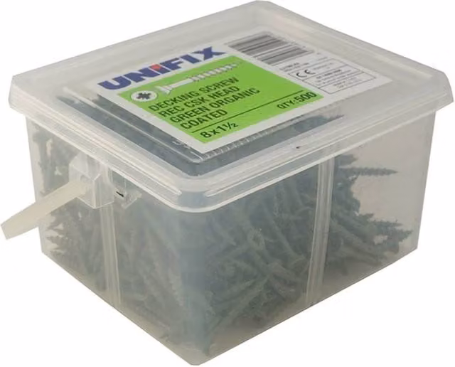 Unifix Green Coated Pozidriv Wood Decking Screws, 8G x 50.8 mm, Tub of 500