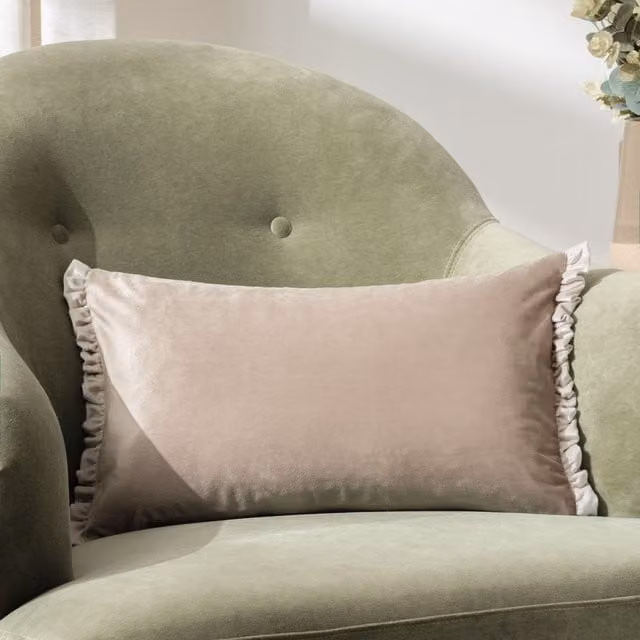Wylder Tilly Reversible Velvet Rectangular Cushion in Beige and White, W/D/H: 50 x 30 x 30 cm – 1