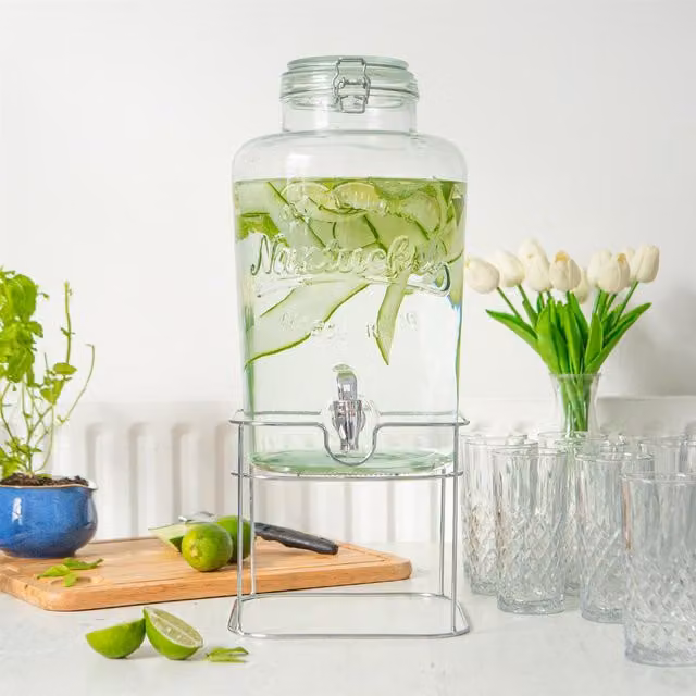Rink Drink Glass Drinks Dispenser with Tap and Stand, 8.7 l, Transparent and Silver