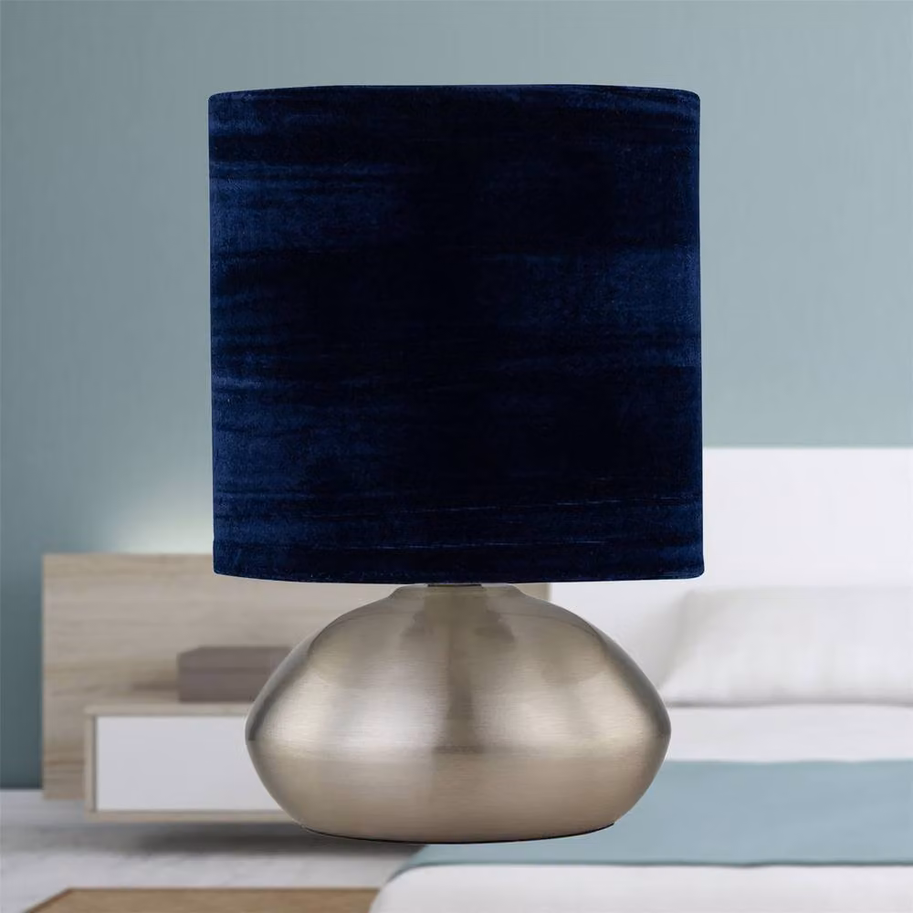 First Choice Lighting Jenson Set of 2 Brushed Chrome Touch Table Lamps with Blue Fabric Shades – 4