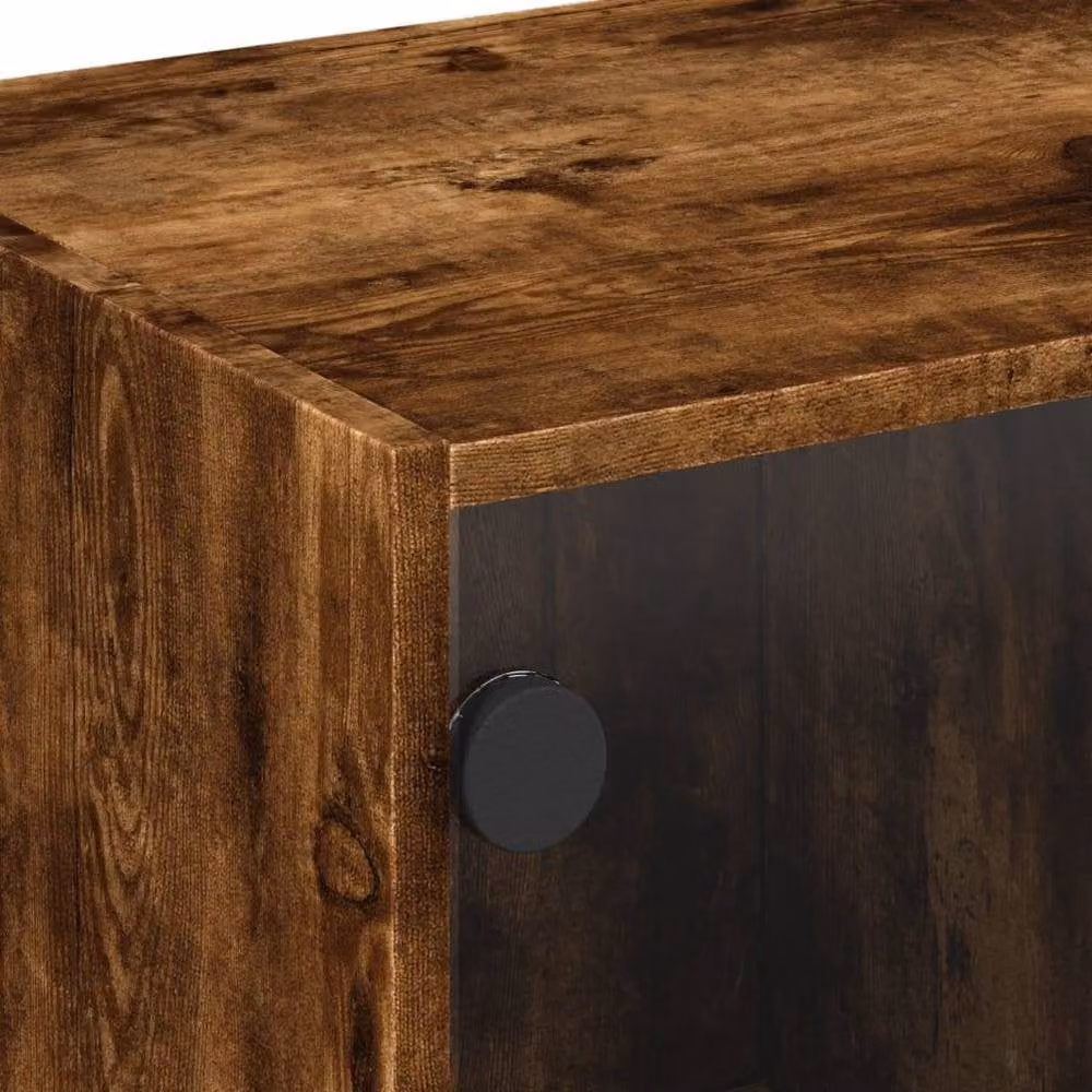 Berkfield Home Modern Coffee Table with Glass Doors in Smoked Oak Brown, W/D/H: 68 x 50 x 42 cm – 5
