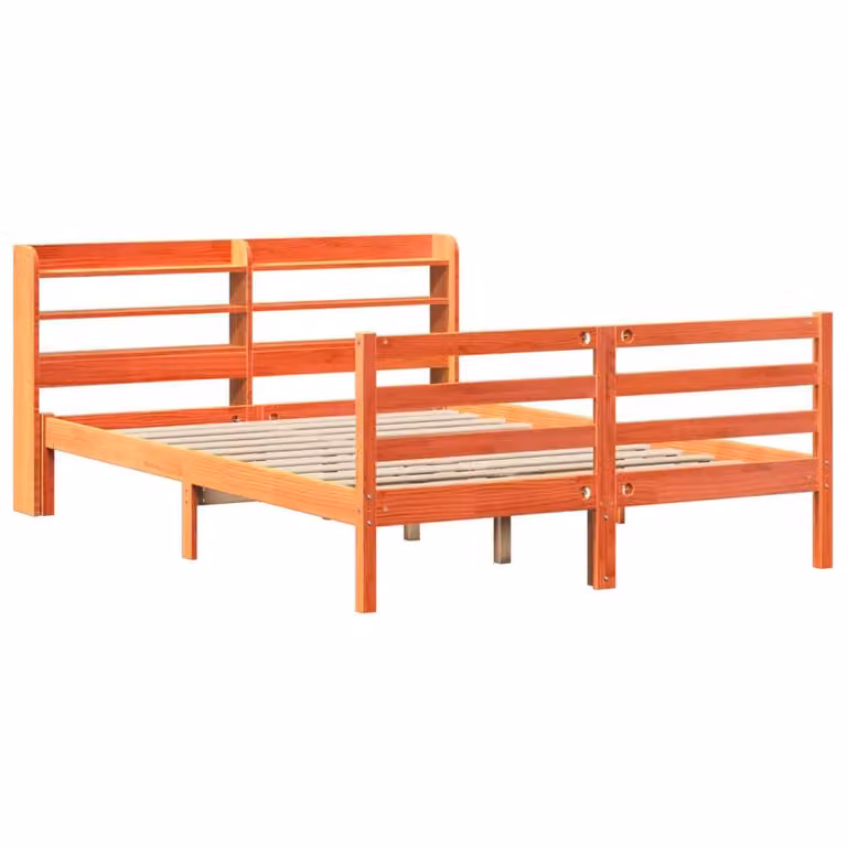 Berkfield Home Wax Brown Solid Wood Pine Bed Frame with Side Compartments, 160 x 200 cm