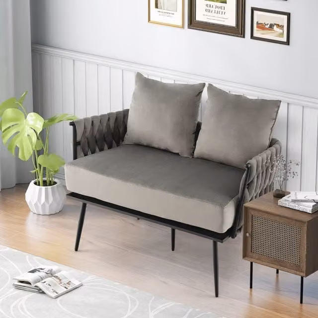 Costway Modern Upholstered Dutch Velvet Loveseat Sofa in Grey