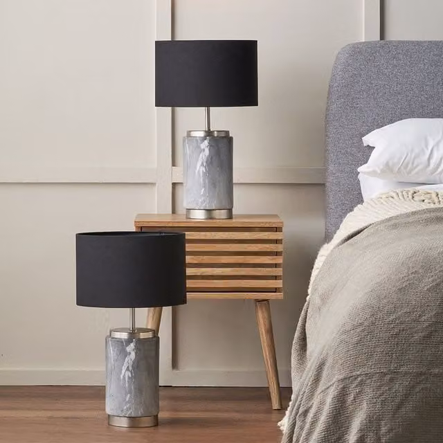 Ruma Set of 2 Grey Carrara Marble Effect Ceramic Table Lamps