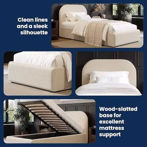 Flair Furnishings Alba Single Ottoman Bed Frame with Storage and Curved Headboard in Cream Boucle – 7