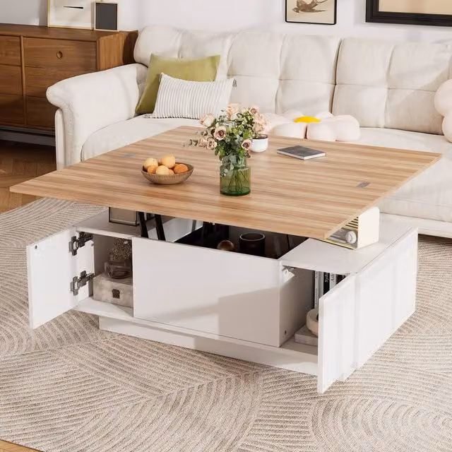 Matteo Lift Up Coffee Table in White with Hidden Storage and Lift Mechanism – 1
