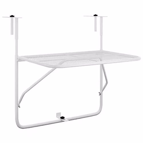 vidaXL Modern White Steel Balcony Table W: 60 cm, D: 40 cm, H: 40 cm – 1