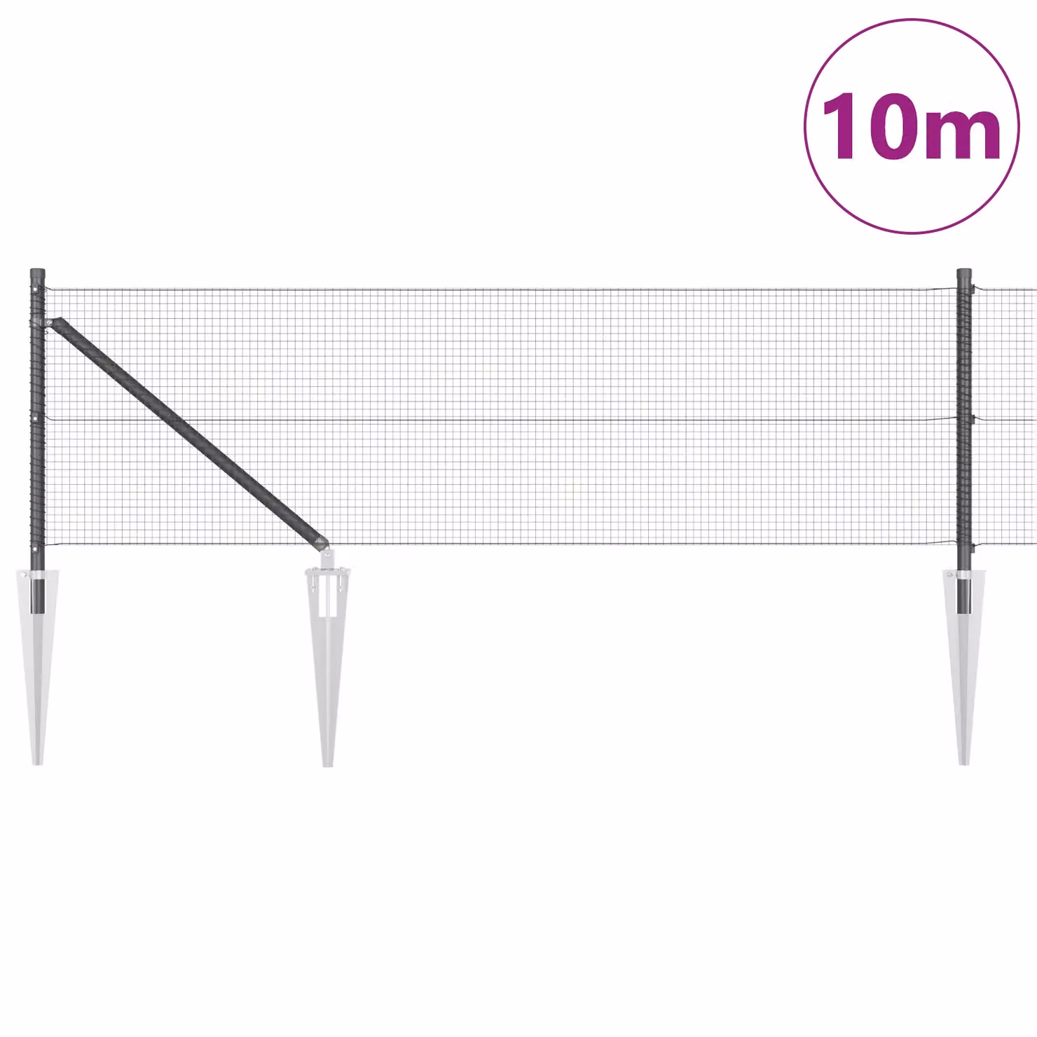 Berkfield Home Grey Steel Welded Wire Fence with 7 Spike Posts, W: 10 m, H: 0.8 m – 3