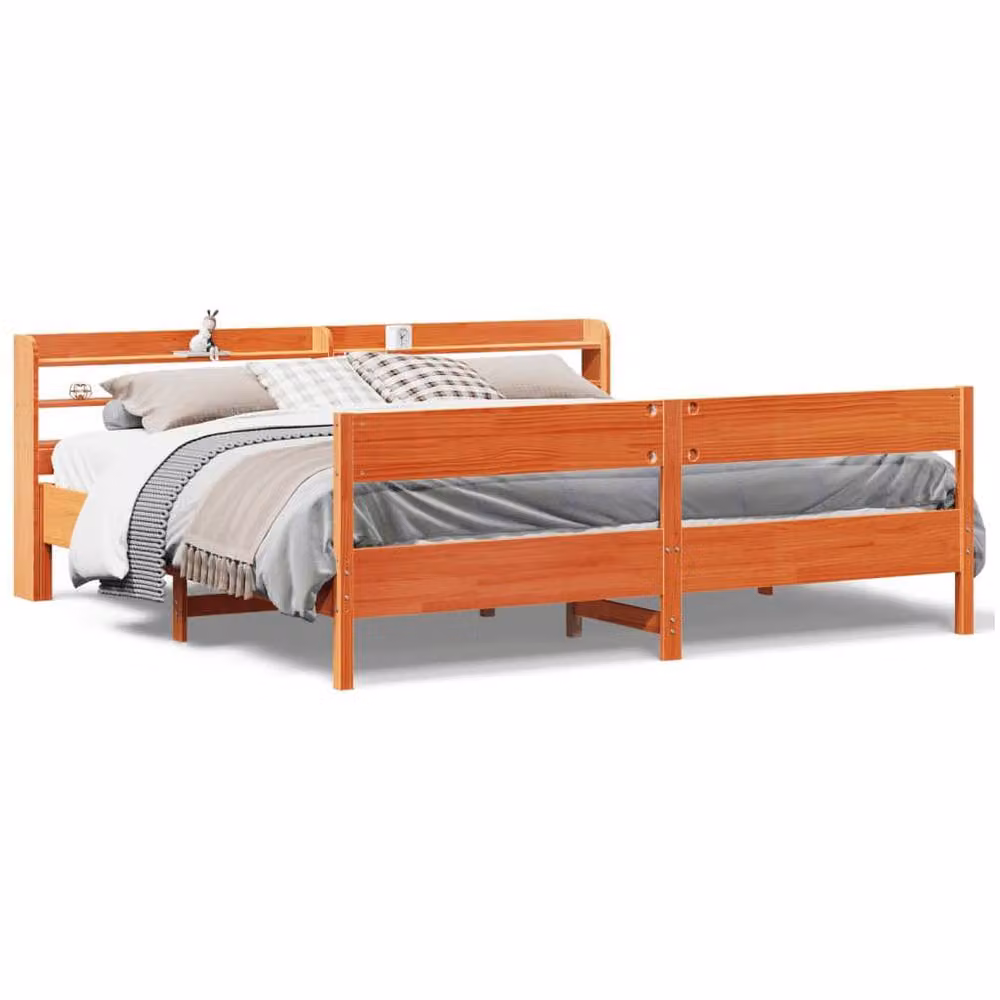 Berkfield Home Super King Solid Pine Decorative Bed Frame in Wax Brown, W/D/H: 180 x 200 x 82 cm – 3