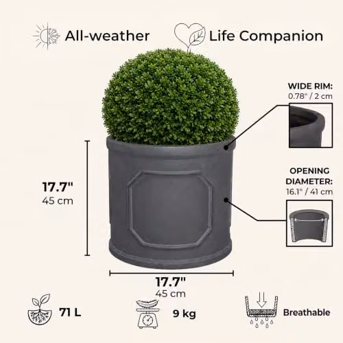 IDEALIST Grey Reinforced Stone Planter, 45 cm Diameter, 57 l – 7