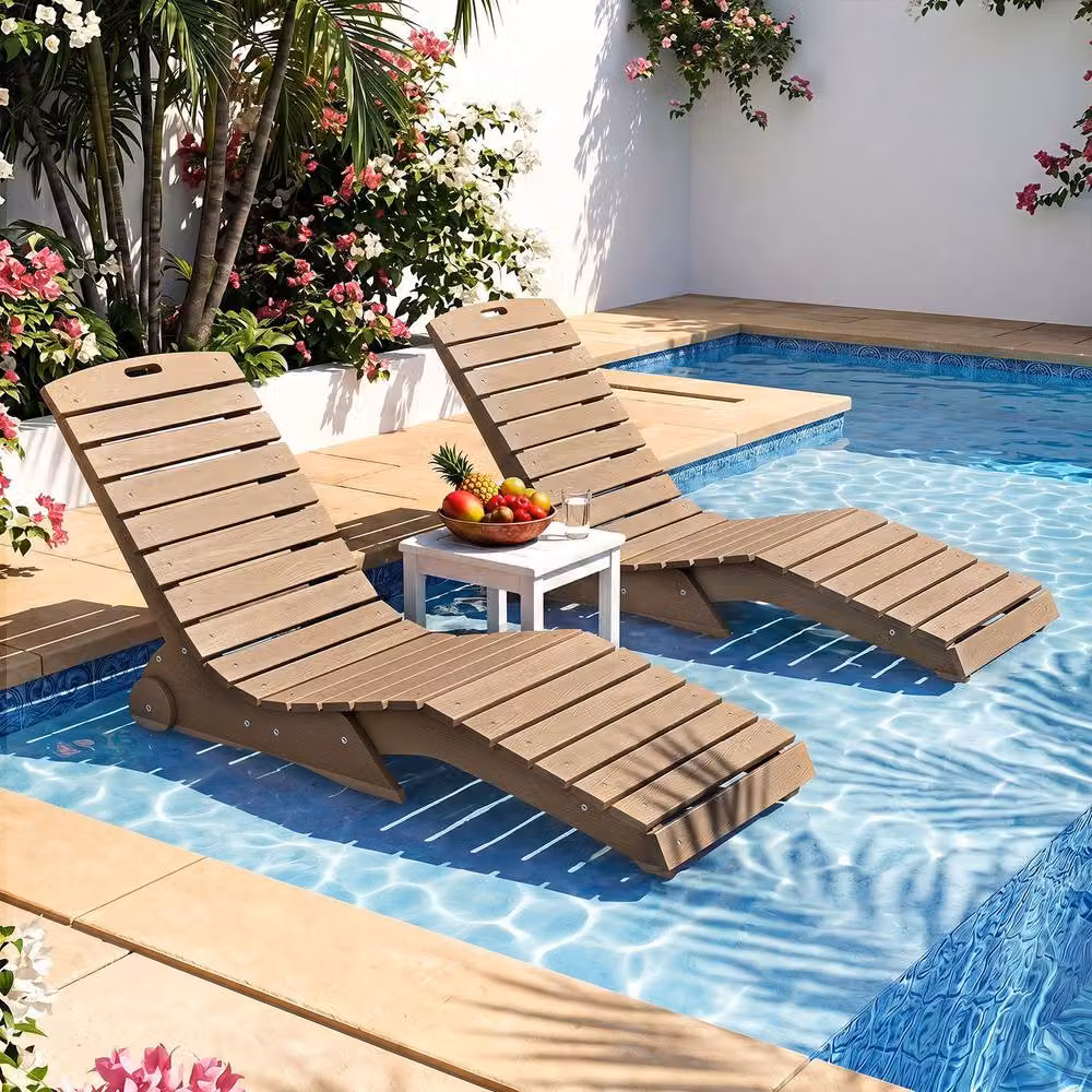 Costway Brown HDPE In-Pool Lounge Chair with Wheels and 205kg Capacity – 8