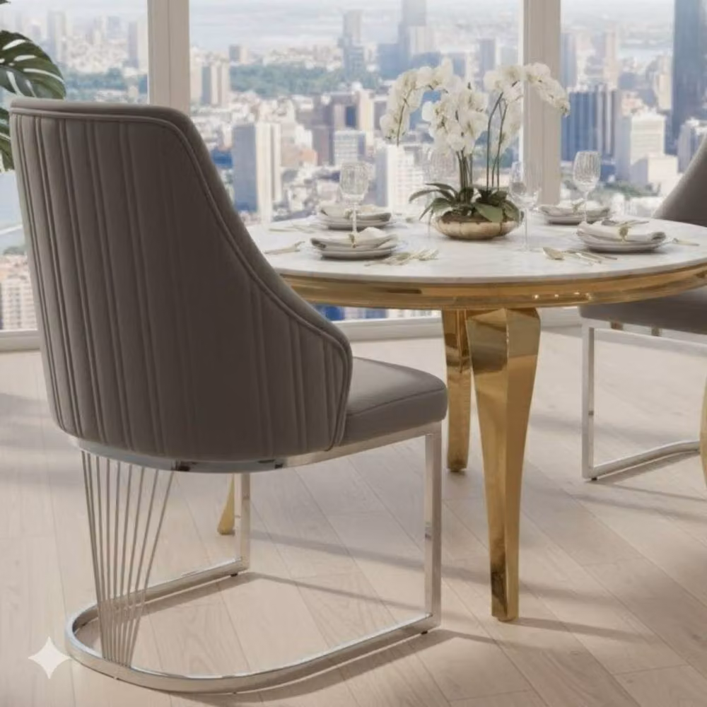 HOME LUXE INTERIOR Lasco Set of 2 Grey and Silver Velvet Dining Chairs with Metal Legs – 5