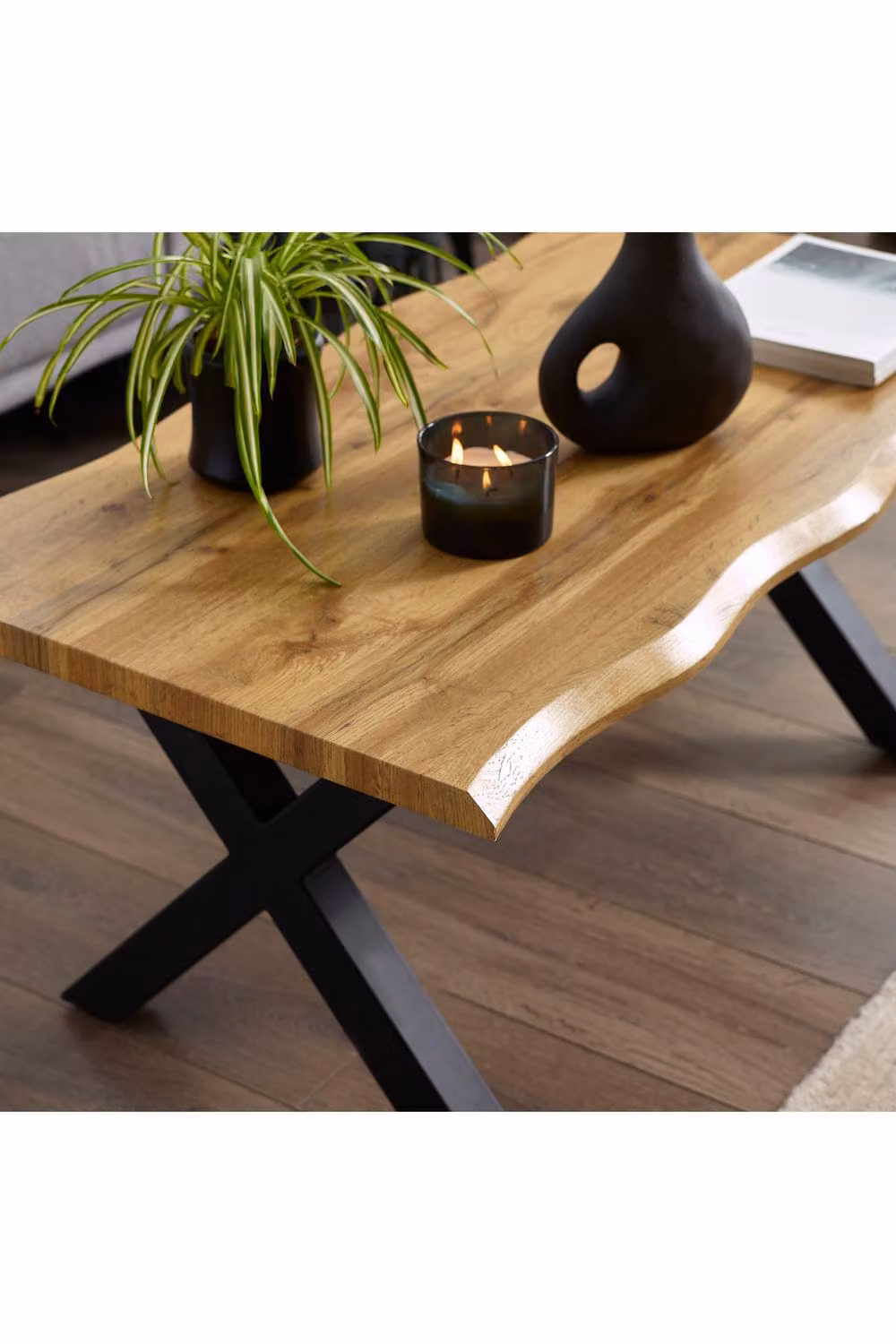 Julian Bowen Harvey Live Edge Rectangular Coffee Table with X-Frame Legs in Brown and Black – 6