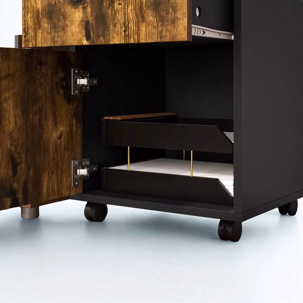 FURNOS 2 Drawer Portable Rolling Filing Cabinet with Shelf, Brown – 5
