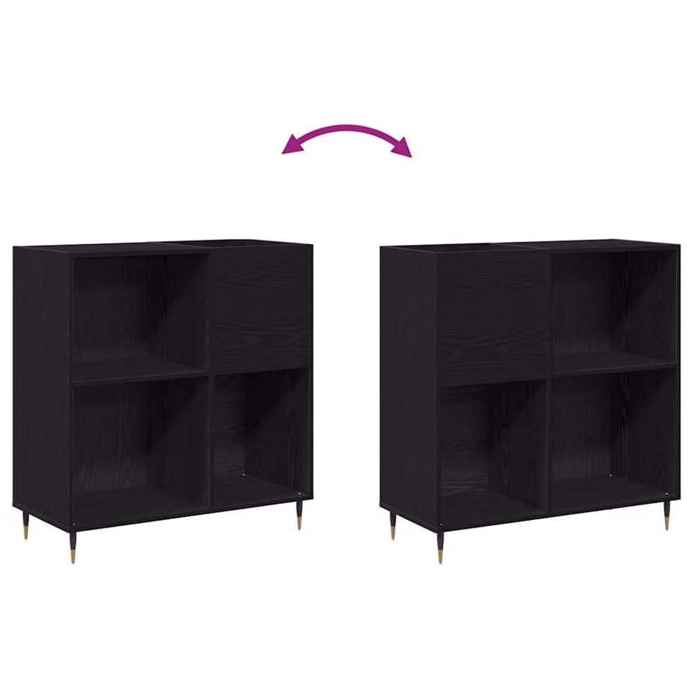Berkfield Home Black Oak Record Cabinet with Media Compartments, W/D/H: 84.5 x 38 x 89 cm – 4